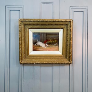 Antique Victorian Oil Painting: Terrier Dog Chasing Rat, Signed J Langlois