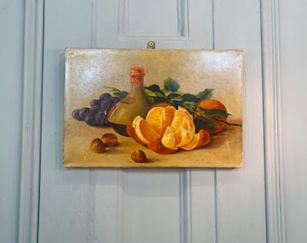 静物画 油彩画 瓶と果物 果物、ボトル、グラスを描いたアンティークの静物油絵 - Etsy 日本