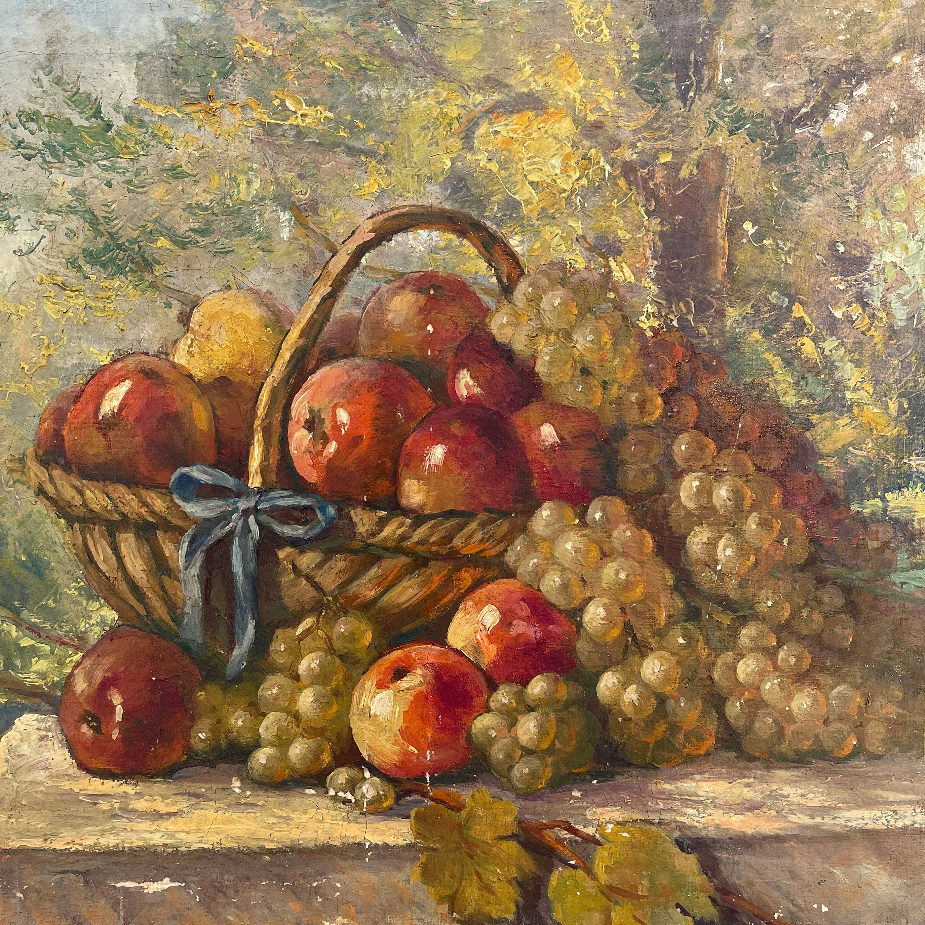 アンティークフランスの静物油絵：果物かご - Etsy 日本