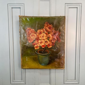 Antique French Impressionist Floral Oil Painting, Signed & Dated 1947