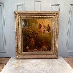 Wiktoriański obraz olejny: Grupa myśliwska z psami, Szkoła angielska, ok. 1840–1860