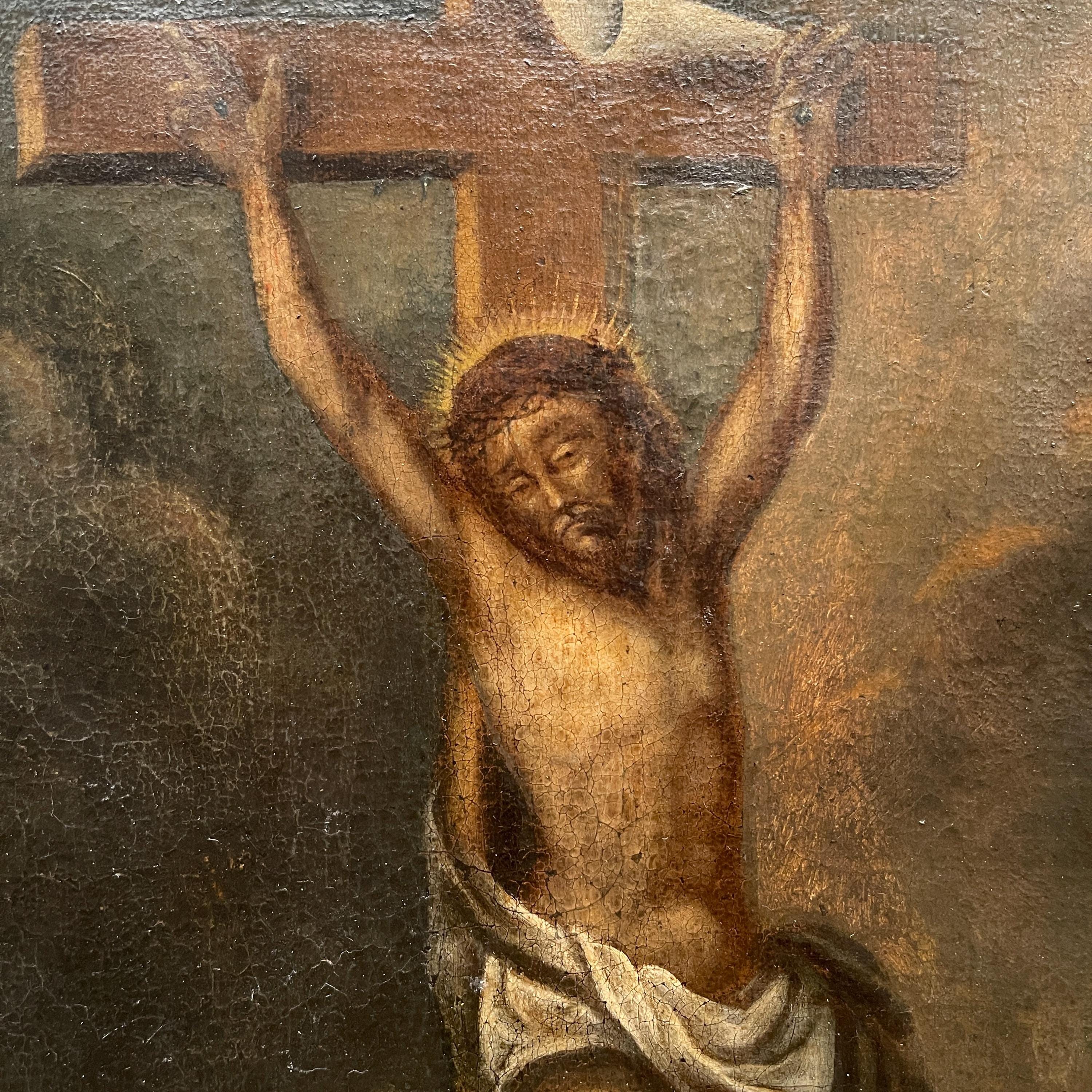 Antique French Oil Painting Portrait Study of the Crucifixion of