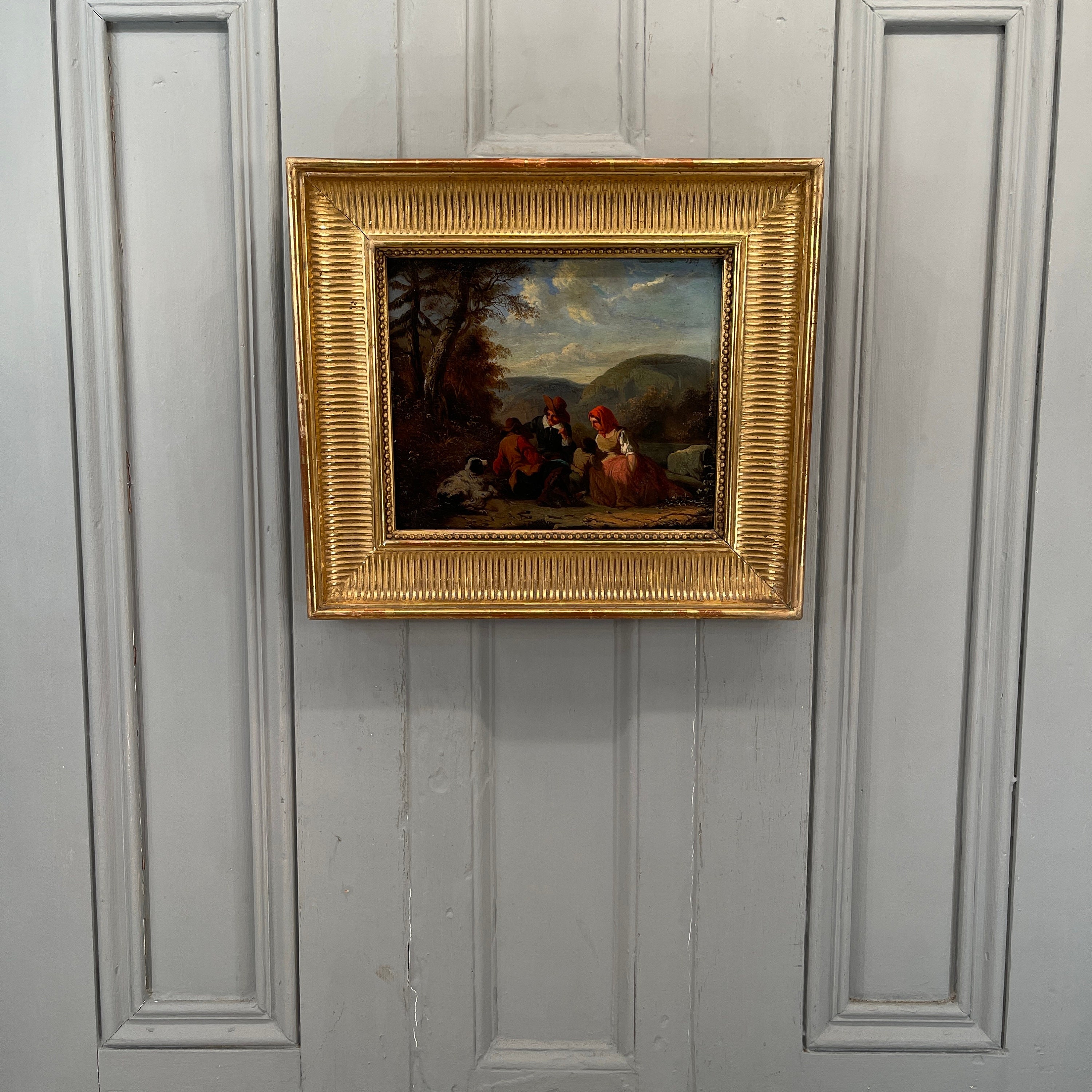 Antique Continental Landscape Oil Painting Study of Travellers Resting ...