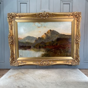 Antique Scottish Loch Oil Painting: Signed Landscape Art, Gilt Frame, 1904