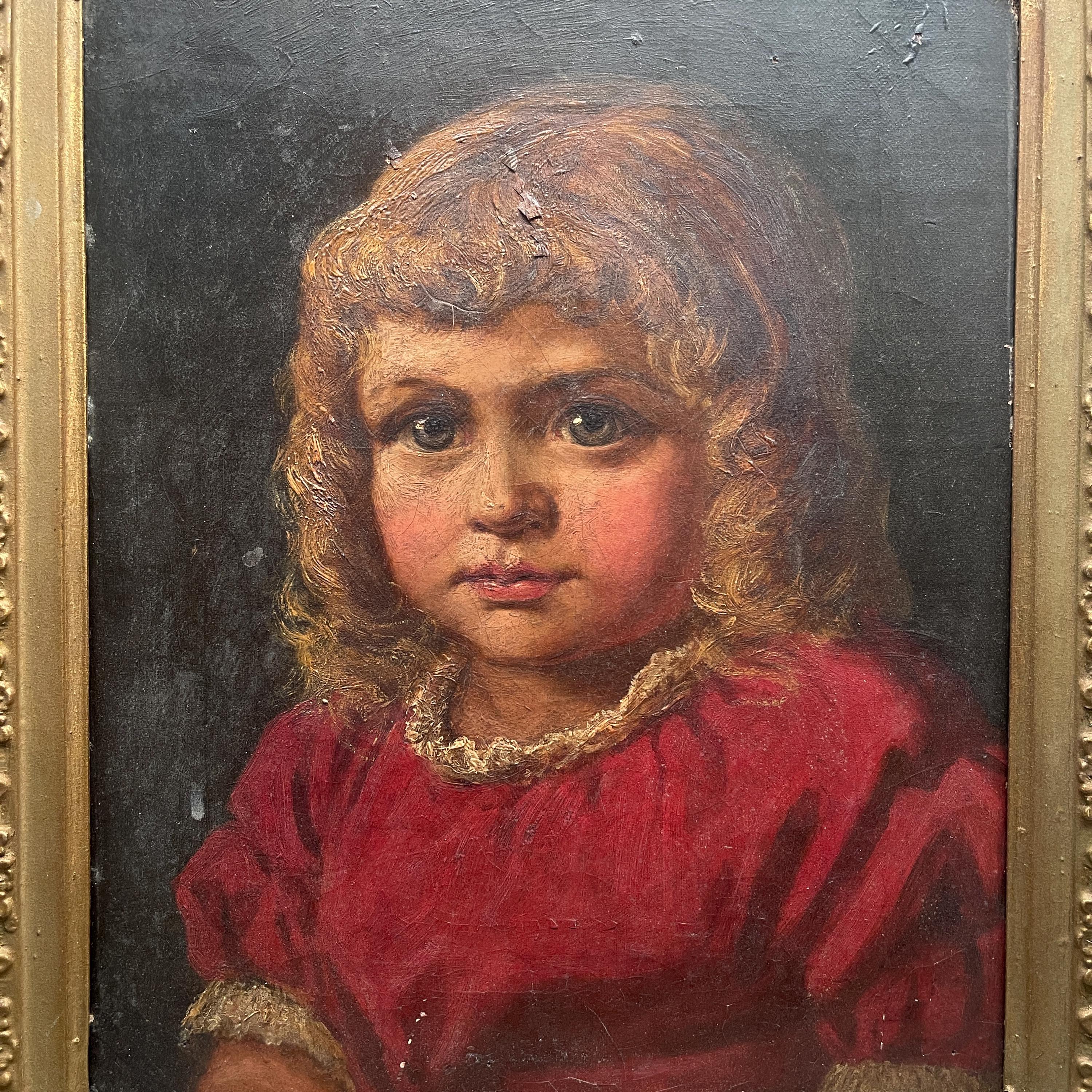 Antique Oil Painting Portrait of Young Girl in Red Dress - Etsy