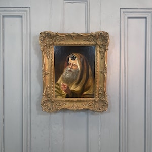 Antique Continental oil painting portrait of a Jewish rabbi