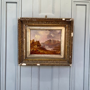 Antique Scottish landscape oil painting of loch and mountains signed Carse