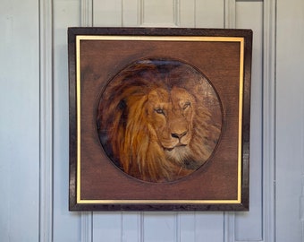Antique oil painting portrait study of a lion