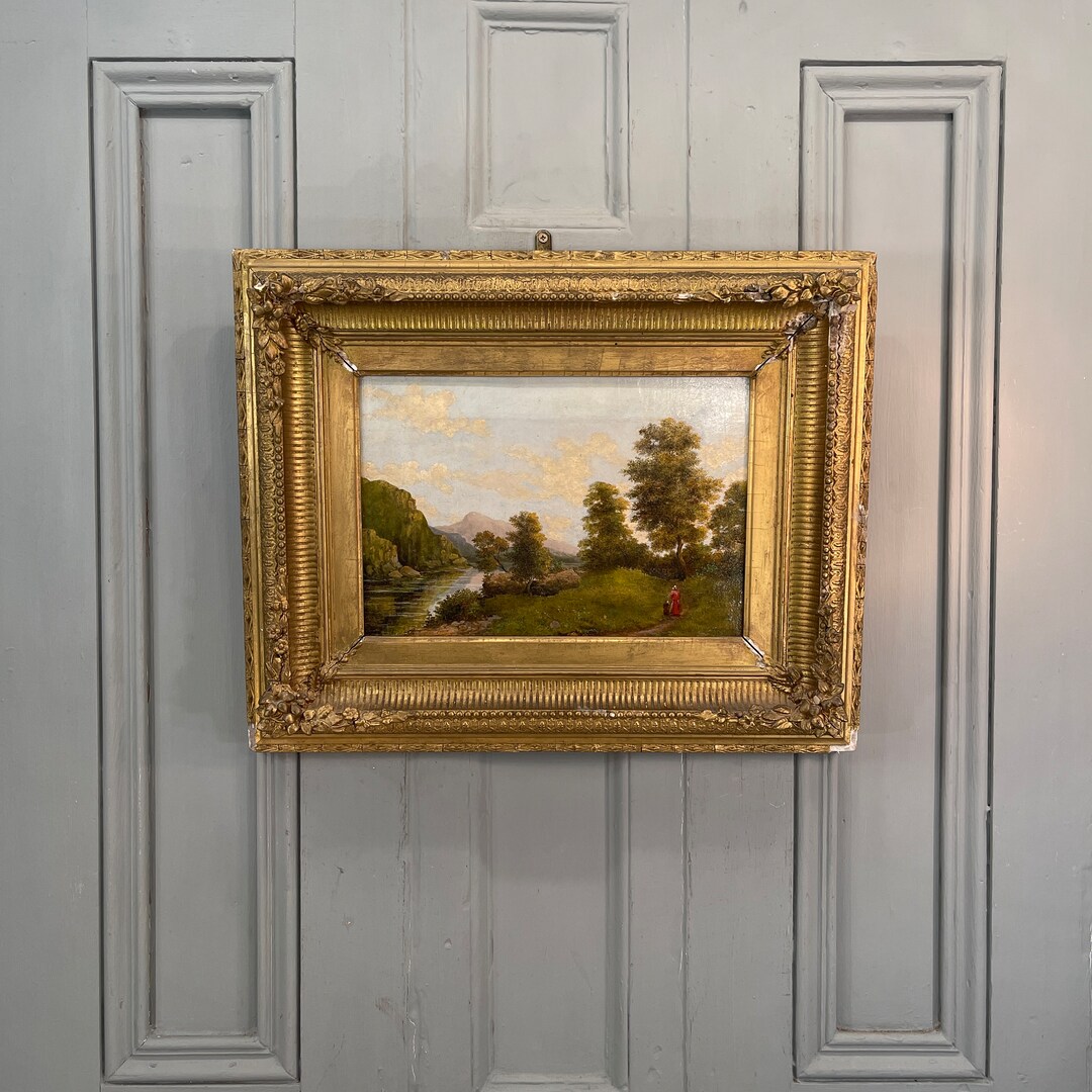 Antique Victorian River Landscape Oil Painting With Figures on Path - Etsy