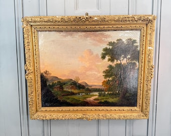 RESERVED for Rachael - Antique Victorian River Landscape Oil