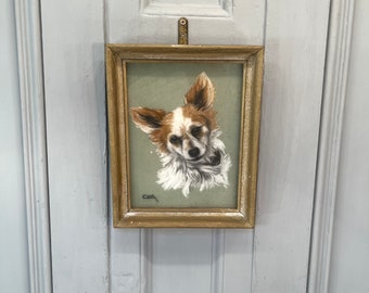 Antique vintage French portrait study of a Jack Russell dog signed CHA.