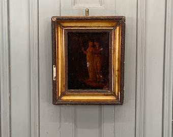 Antique French oil painting portrait study of a couple in formal attire