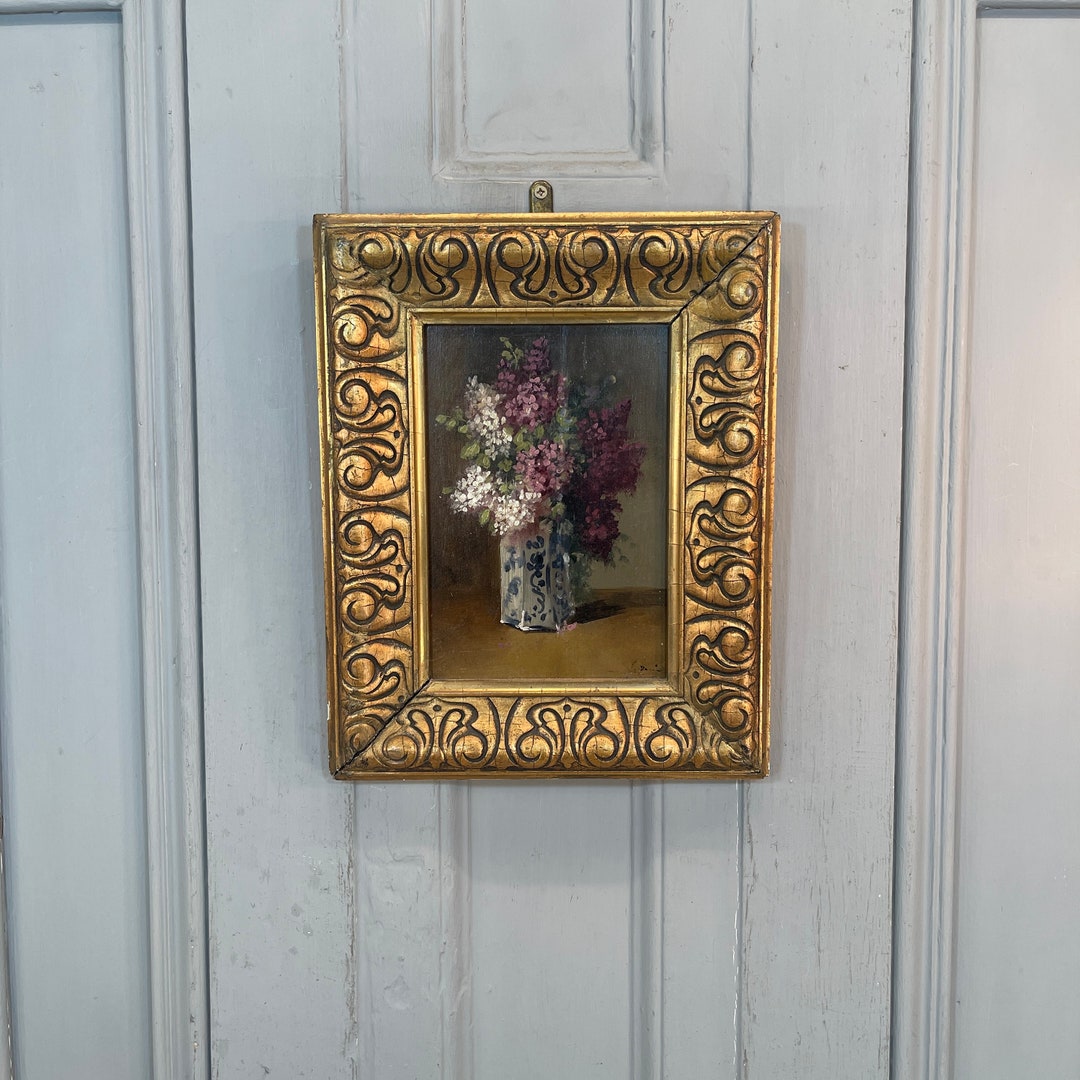 Antique Signed French Still Life Oil Painting Study of Lilac in Ceramic ...