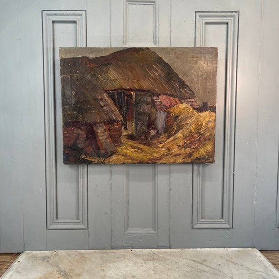Antique Original French Oil Painting of Haystacks Antique Original French Oil Painting of Haystacks