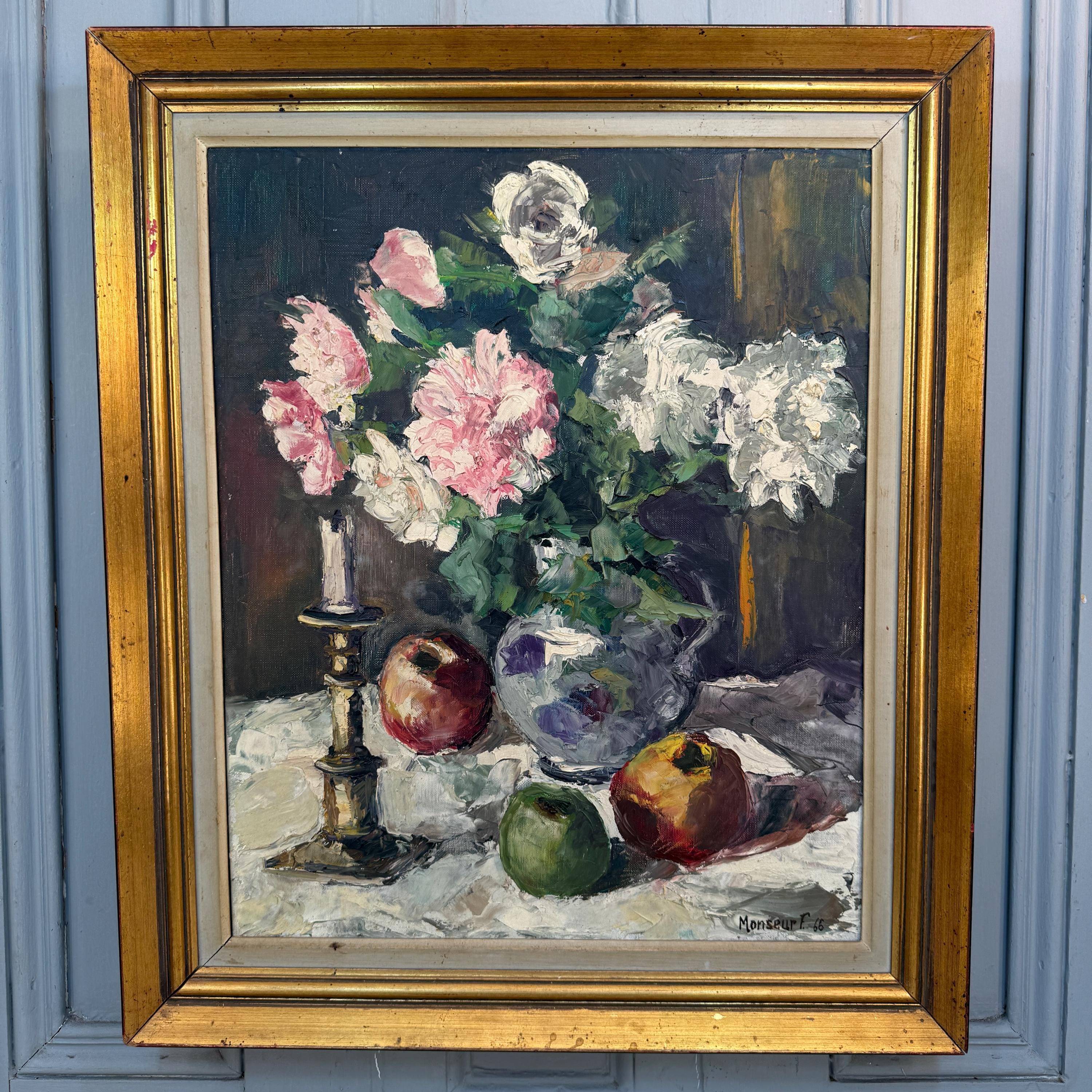 Large Antique/vintage French Still Life Oil Painting Study of Vase