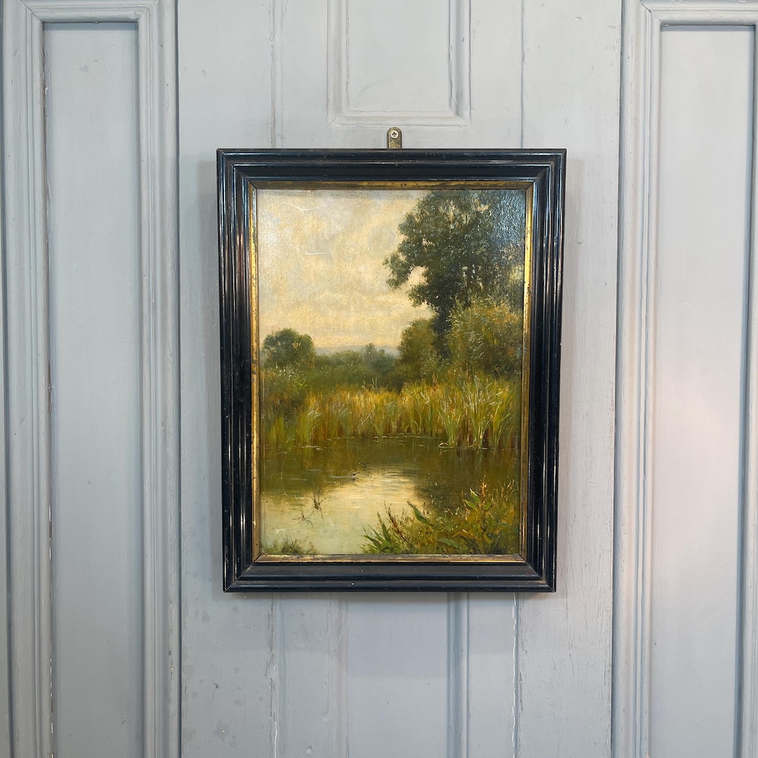 Antique Victorian River Landscape Oil Painting Signed LB Hurt - Etsy