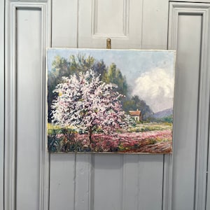 Antique French Impressionist landscape oil painting entitled Springtime Printemps signed A Franchet