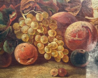 フランス　アンティーク　油彩画 果物の静物画　ビンテージ　アールヌーボー 果物を描いた大きなアンティークの静物油絵 - Etsy 日本