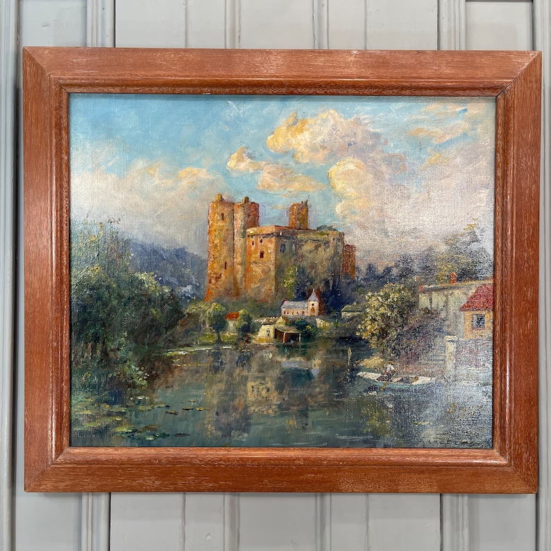 Large Antique French Impressionist Landscape Oil Painting of a Castle ...