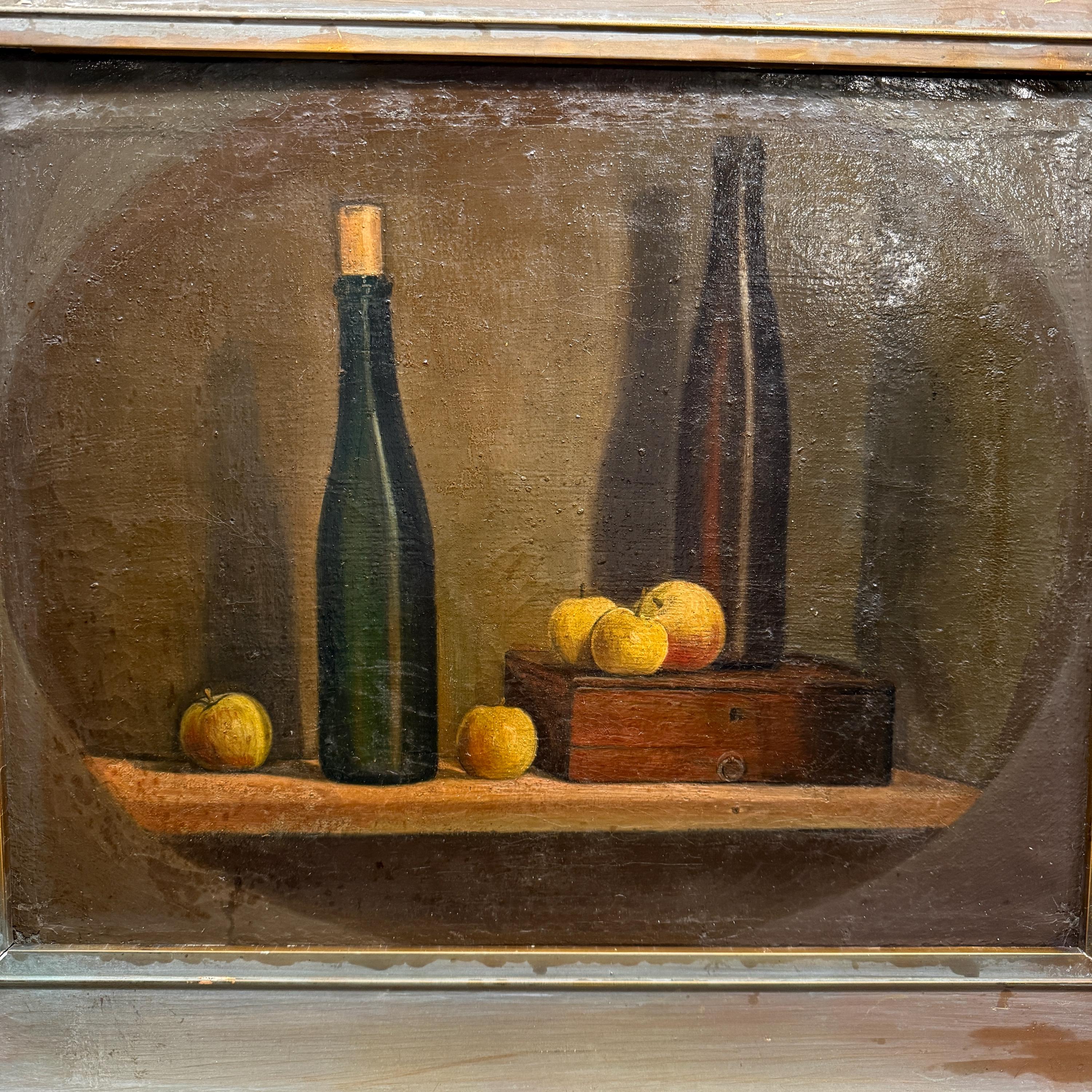 静物画 油彩画 リンゴと瓶 ボトルとリンゴを描いたアンティークの静物油絵 - Etsy 日本