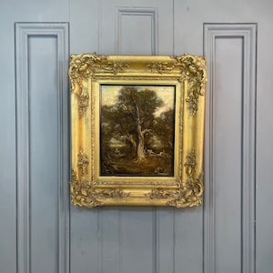 Antique landscape oil painting of path through the woods attributed to David Cox