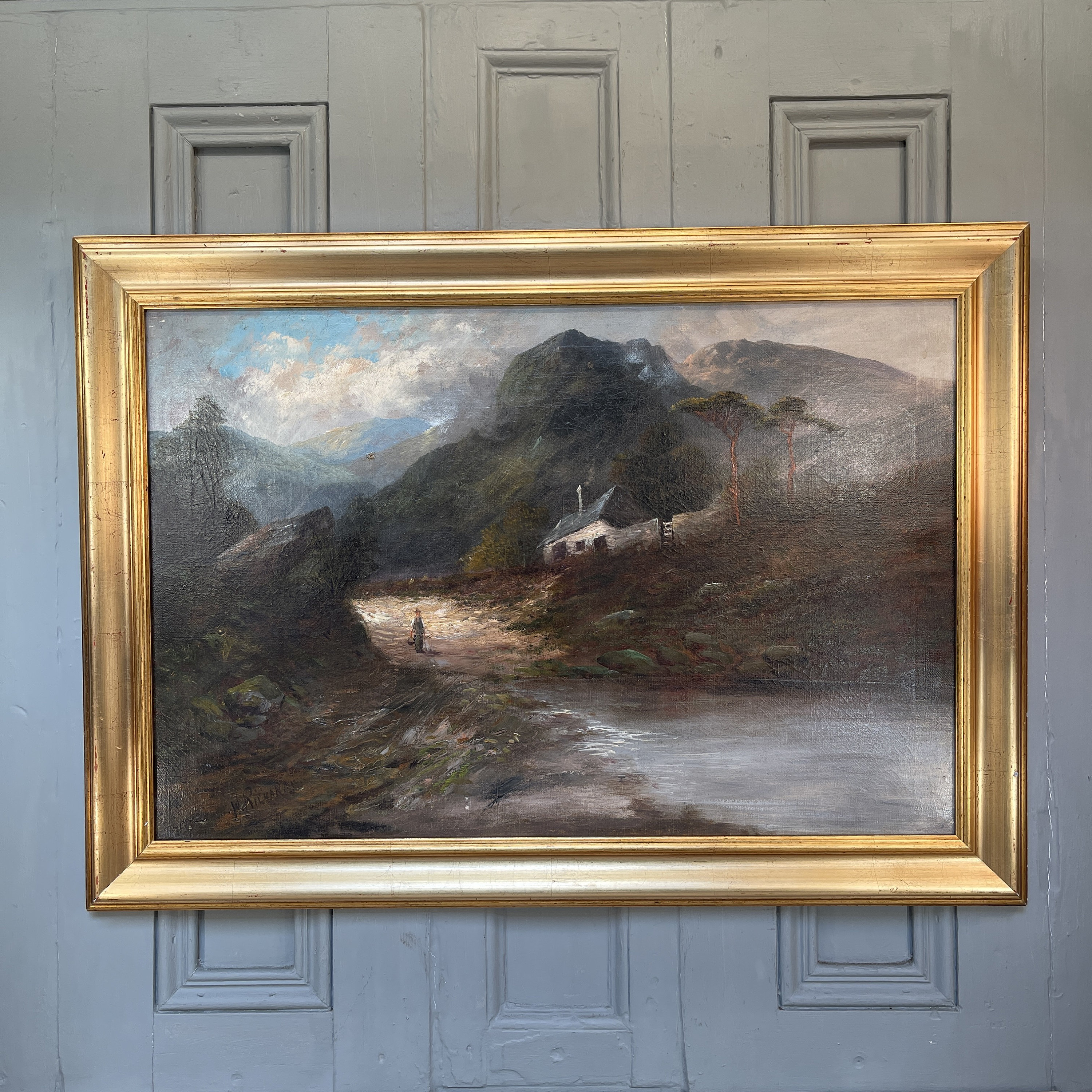 RESERVED for Rachael - Antique Victorian River Landscape Oil