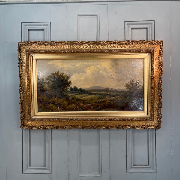 Antique landscape oil painting with sheep (2 of 2)