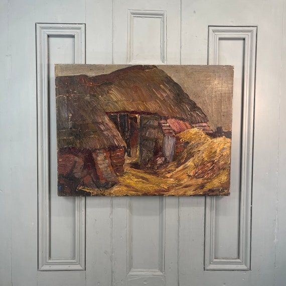 Antique Original French Oil Painting of Haystacks Antique Original French Oil Painting of Haystacks