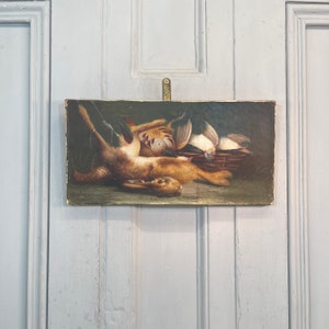 Antique French Still Life Oil Painting: Game Hare & Birds, Signed