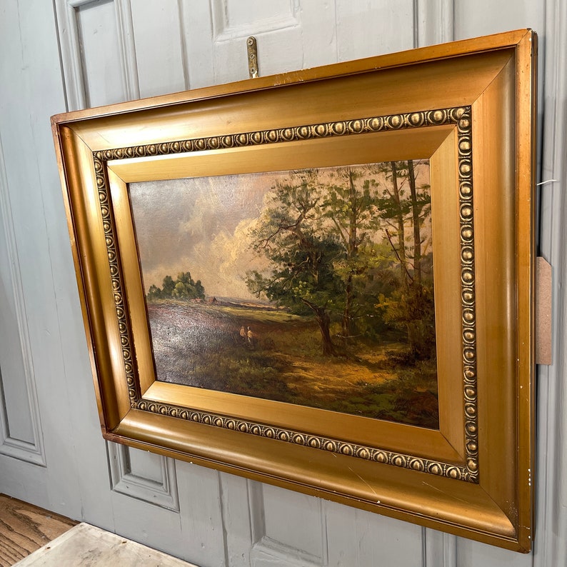 Large Antique Landscape Oil Painting With a Couple in the Etsy