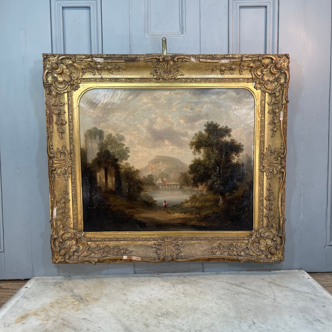 Large Antique Early Victorian River Landscape Oil Painting - Etsy