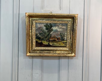 Antique Georgian oil painting study of farm and rural life