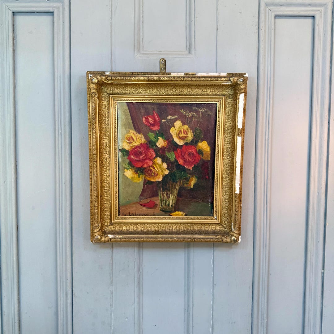 Antique French Still Life Oil Painting Study of Roses Signed S Lalanne ...