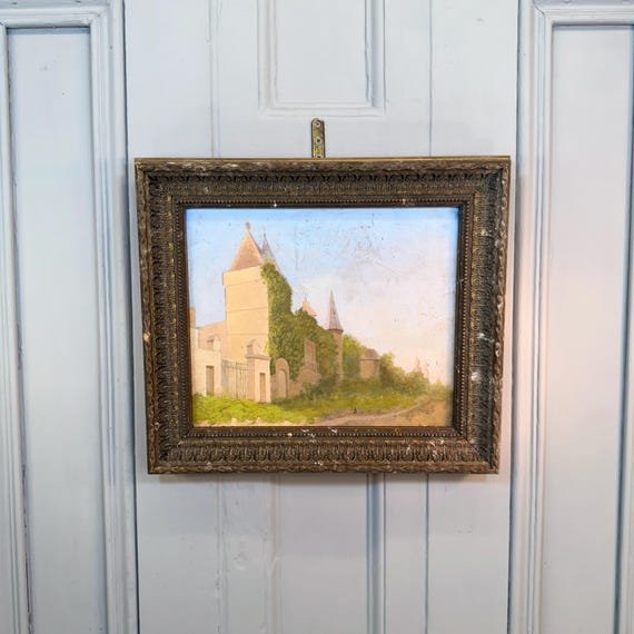 ◇最終SALEフランスアンティーク｜版画田舎の風景ノルマンディー絵画額