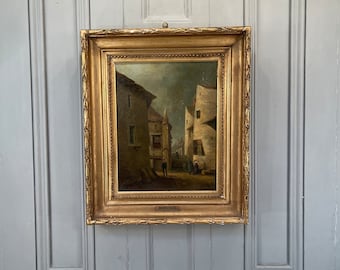 Antique French townscape oil painting signed De Marbelle