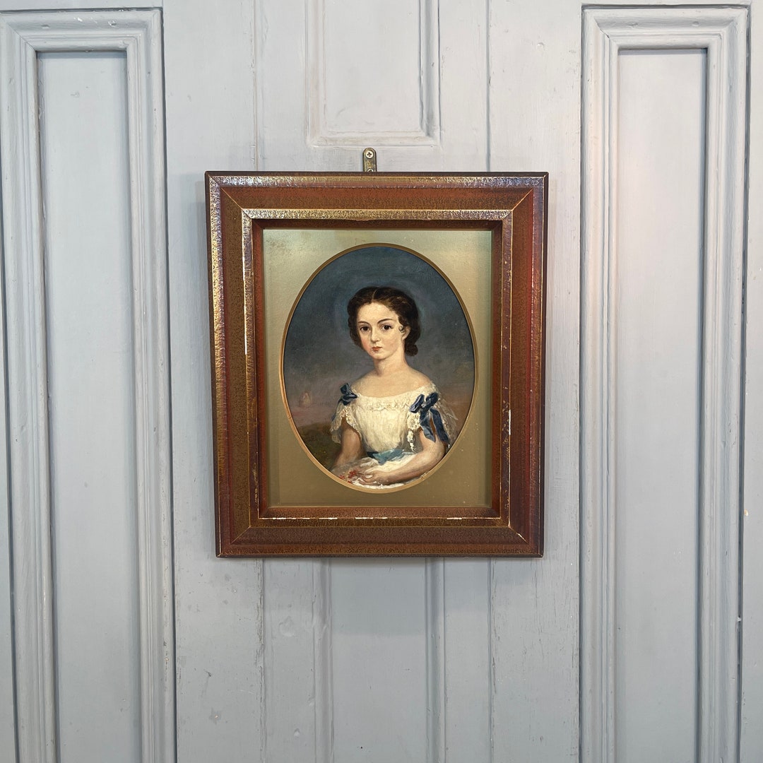 アンティークパステル画　 少女の肖像画 アンティークパステル画 少女の肖像画