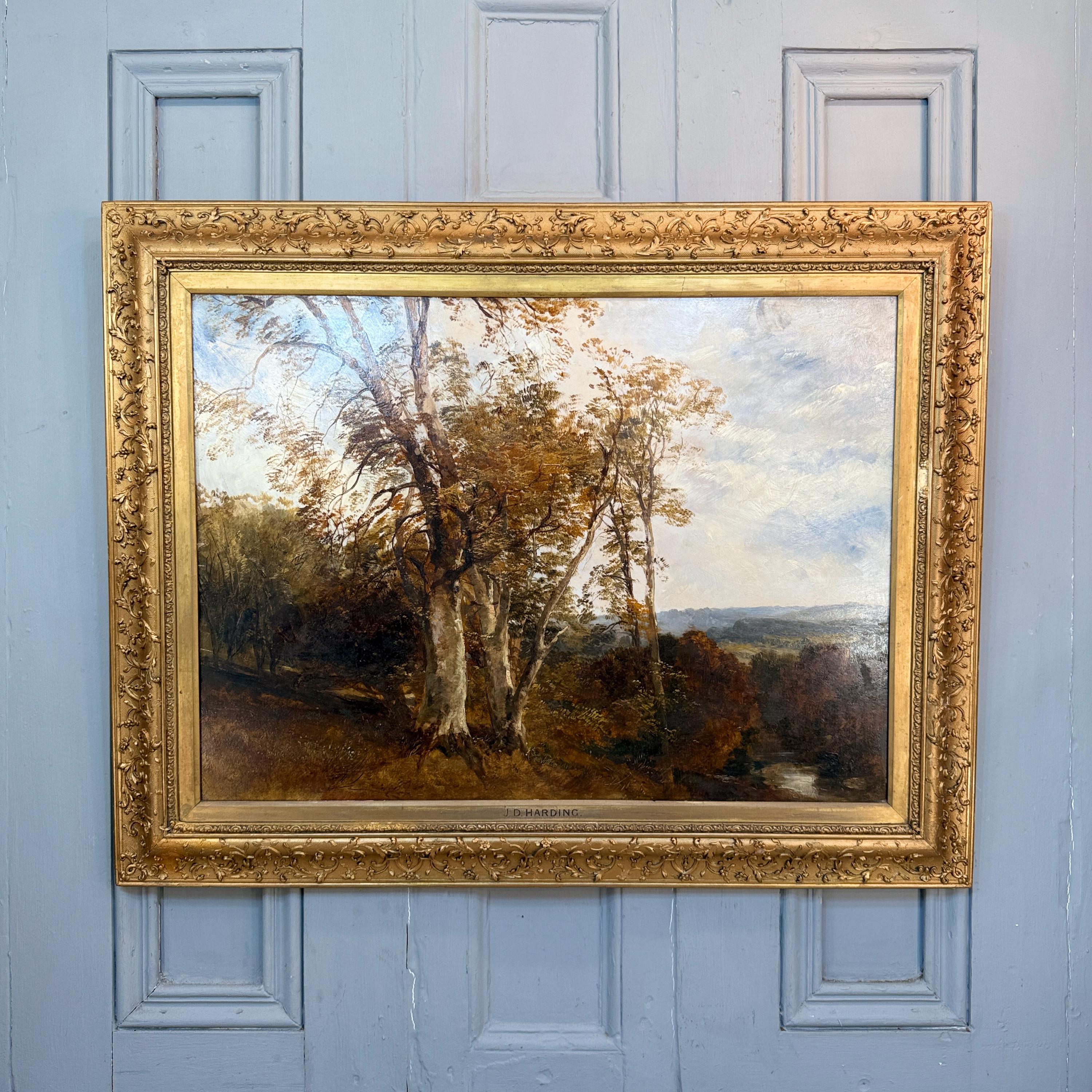 Large Antique Landscape Oil Painting With Woods by James Duffield