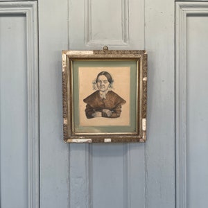 Antique Watercolour Portrait Painting: Lady in Lace Bonnet, Dated 1844