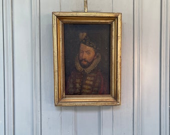 Antikes georgianisches Ölgemälde Portrait von Sir Christopher Hatton signiert FH Thompson