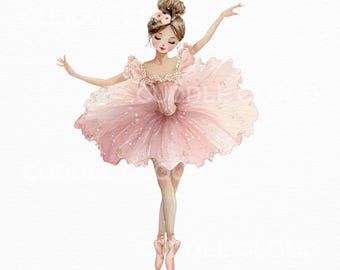 Watercolor Ballerina Girl Clipart, Pink Ballet Dancer PNG for Girl Room Nursery Art, Dance Party Decor & Invitations, Instant Download,