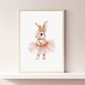 Arte de pared imprimible de conejita bailarina, impresión de conejita con tutú para guardería, póster de conejita de ballet en acuarela, decoración para habitación de niña, descarga digital