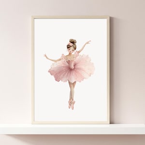 Pink Ballerina Girl Wall Art Printable, Watercolor Ballet Dancer Nursery Decor, Girl Room Artwork, Dance Studio Print, Instant Download