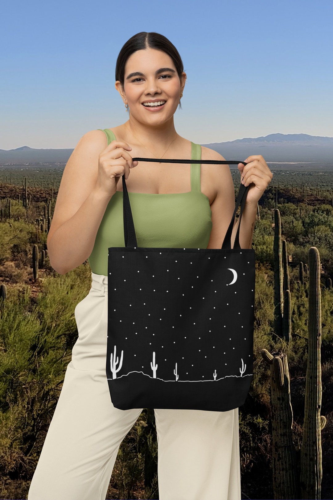 Tote Bag in Desert Cacti Night - Etsy