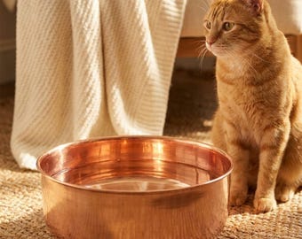 DUNE Smooth Polished Copper Dog & Cat Water Bowl, 100% Pure Copper