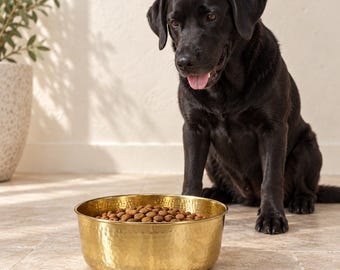 Hand Hammered Solid Brass Dog Cat Food Bowl, Artisan Pet Feeder