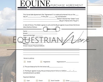 EDITABLE Horse Equine Bill of Sale, Purchase Agreement Canva Template ...