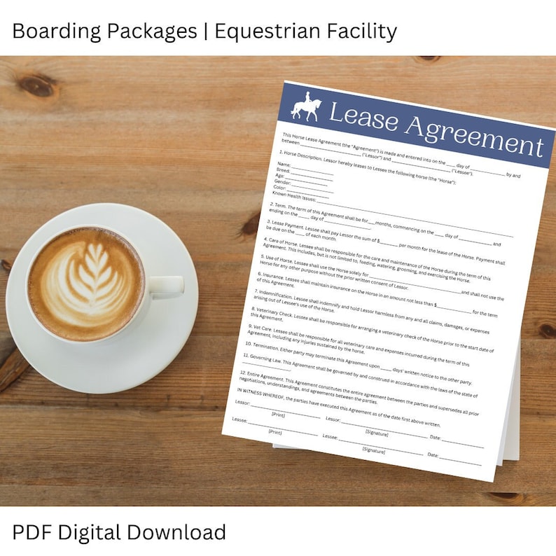 Horse Lease Agreement PDF Equestrian Etsy