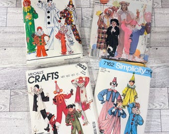 Variety of Vintage Clown Costume Sewing Patterns - Adult and Child, YOUR CHOICE