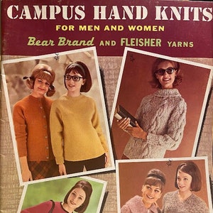 Vintage 1963 Bear Brand and Fleisher Yarns Book No. 71 - Campus Hand Knits for Men and Women Knitting Pattern Book