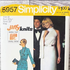 Vintage 1973 Simplicity Pattern No. 5957 - Misses&#39; Jiffy Knit Dress in Two Lengths and Unlined Cardigan, Size 10, Bust 32 1/2